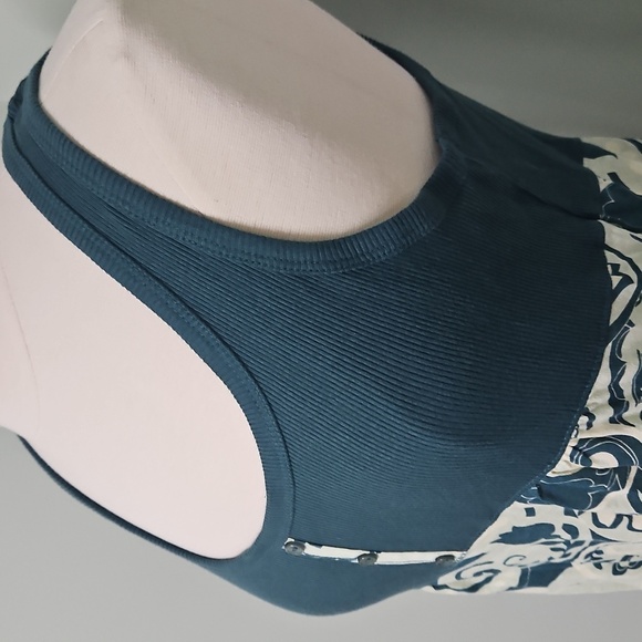 MKM Designs Womens Tank Top Knit Ribbed Stretchy Button Floral Mint Green Boho L - Picture 5 of 7